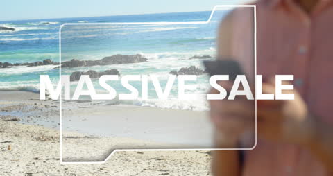 Massive Sale Message Overlaid on Ocean Background