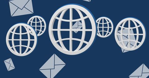 digital globe and email symbols on blue background - Download Free Stock Images Pikwizard.com
