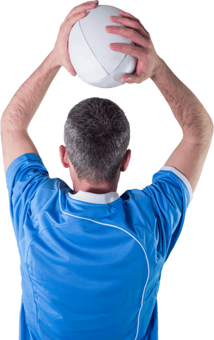 Side View of Rugged Rugby Player Throwing Ball Transparent