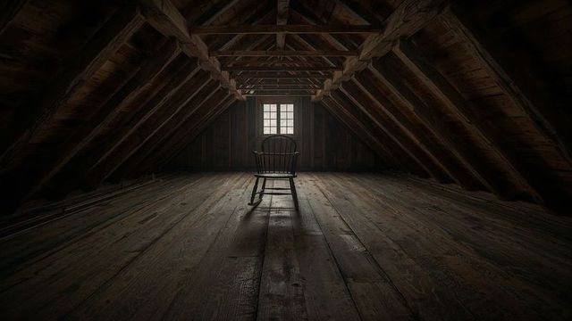 Lonely Rocking Chair in Dimly Lit Rustic Attic with Vintage Ambiance