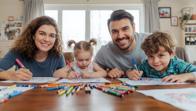 Loving Family Bonding While Sharing Colorful Artwork at Home