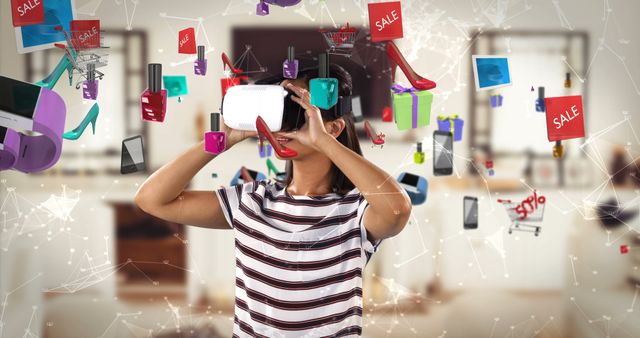 Woman Experiencing Virtual Shopping with VR Glasses - Download Free Stock Images Pikwizard.com