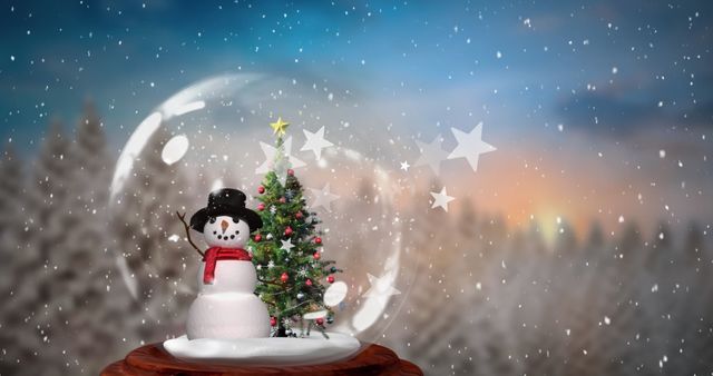 Snow Globe with Snowman and Christmas Tree in Winter Wonderland Scene - Download Free Stock Images Pikwizard.com