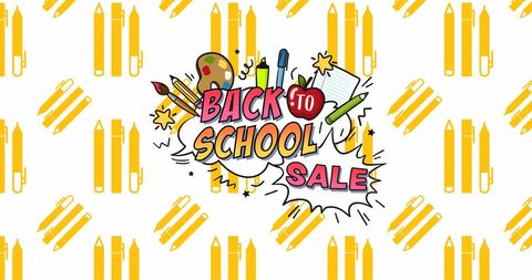 Colorful back to school sale design with school supplies background