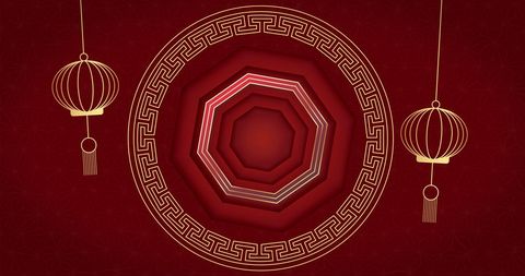 Elegant Red Chinese New Year Lanterns and Geometry Design