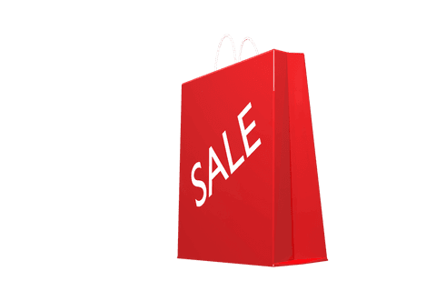 Red shopping bag with sale sign transparent vector illustration