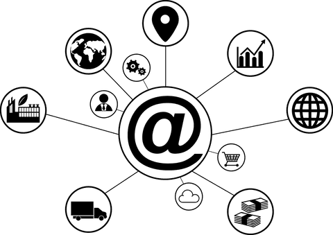 Business icons with at symbol on transparent background