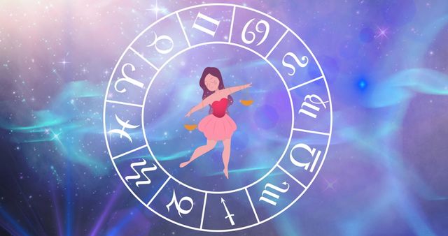 Libra Zodiac Wheel Spinning Under Starry Blue and Purple Background - Download Free Stock Images Pikwizard.com