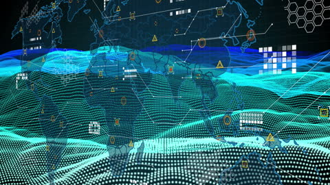 Futuristic World Map with Digital Wave Interface