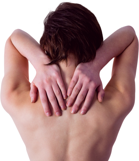 Transparent view of bare back woman with neck pain topless - Download Free Stock Videos Pikwizard.com