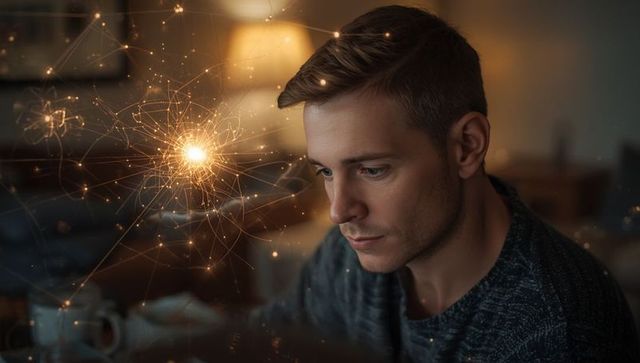 Man Watching Innovative Digital Network Display at Home