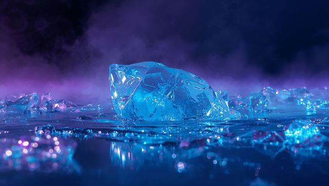 Futuristic Crystalline Ice on Reflective Surface