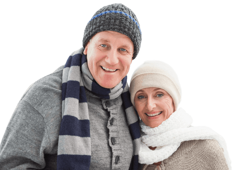 Smiling Senior Couple in Winter Fashion Transparent Background
