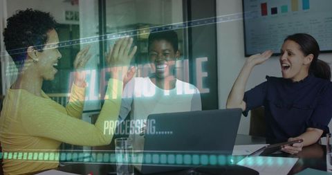 Diverse Business Team Celebrating Data Success