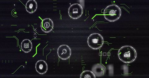 Abstract Digital Interface with Data and Media Icons