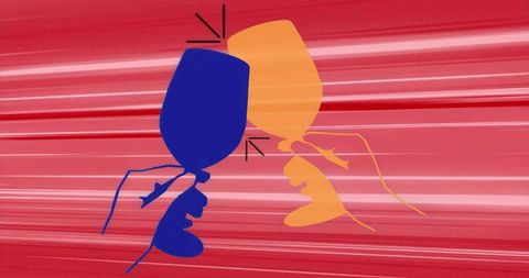 Vibrant Abstract Toast with Silhouette Crystal Glasses