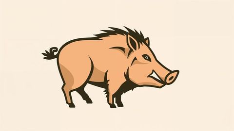 Stylized wild boar in minimalist flat illustration