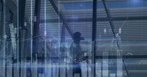 Portrait of Businessman Amidst Data Charts and Transparent Skyscrapers