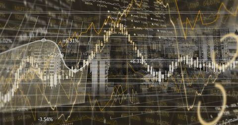 Abstract Financial Data Overlay on City Skyline Imagery - Download Free Stock Images Pikwizard.com