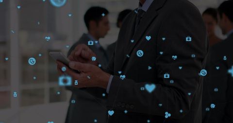 Businessman Interacting with Futuristic Global Connection Icons - Download Free Stock Images Pikwizard.com