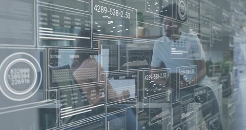 Collaborating over transparent data dashboards and digital overlays in modern coworking hub