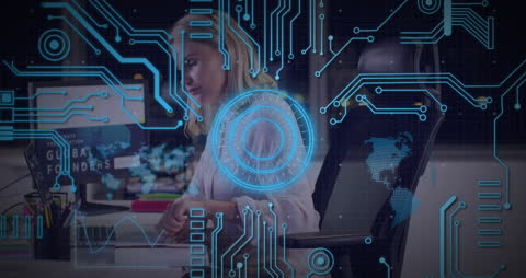 Woman Working Technology Digital Interface Overlay Concept