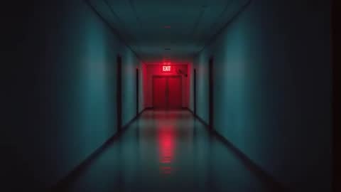 Mysterious Futuristic Corridor with Exit Sign