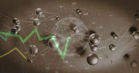 Abstract Network Visualization with Metallic Spheres and Data Chart