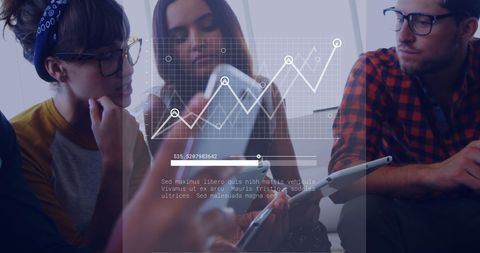 Team Analyzing Financial Graph on Digital Interface