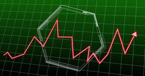 Dynamic Red Line Graph Over Green Grid Background - Download Free Stock Images Pikwizard.com