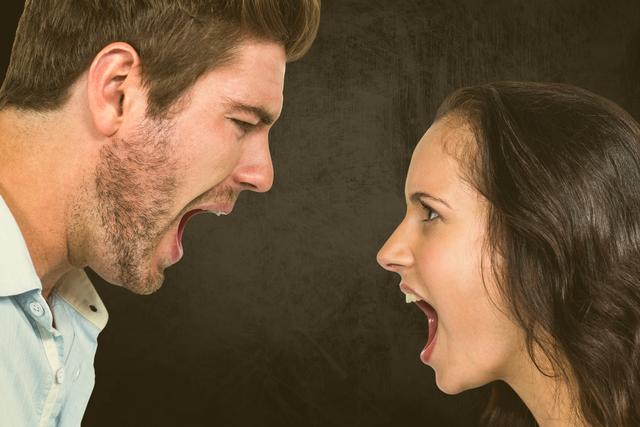 Digital composite of Angry couple shouting at each other