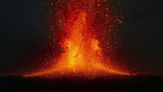 Magnificent Nighttime Volcano Eruption with Luminous Lava Flow