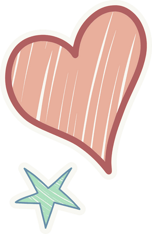 Playful Pink Heart and Mint Green Star on Transparent Background