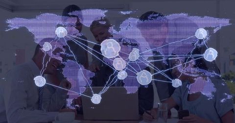 Global Networking Team Collaborating on Innovative Project in Office