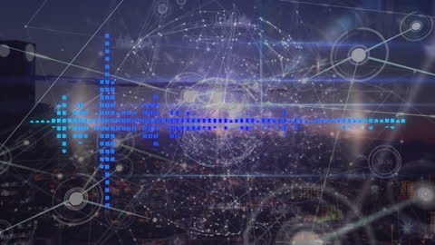 Digital Network Connection over City with Virtual Elements