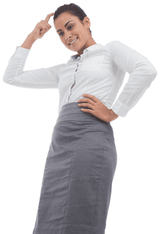 Confident Businesswoman Thinking on Transparent Background