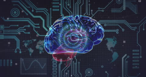 Futuristic Brain AI Technology with Circuit Board Design