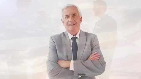 Senior Businessman with USA Flag in Background Overlay
