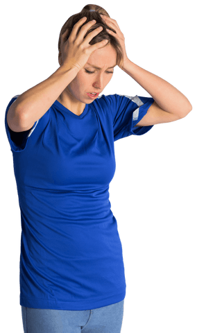 Transparent Disappointment of Female Football Fan in Blue Jersey