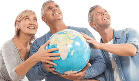 smiling group holding transparent globe looking upward - Download Free Stock Videos Pikwizard.com