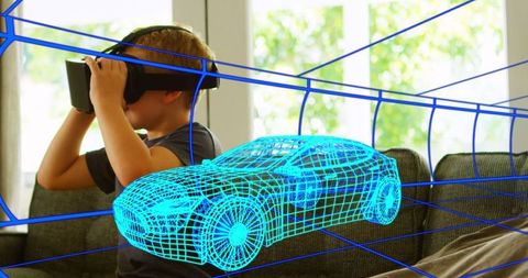 Child experiencing 3d car design through virtual reality