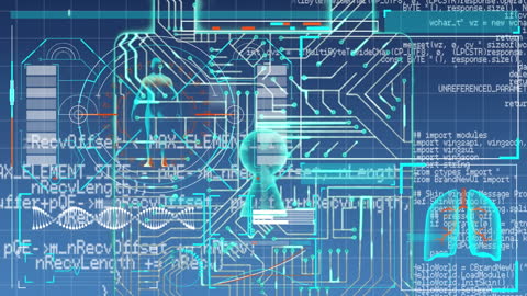 Futuristic Digital Interface with Keyhole Circuit Motifs
