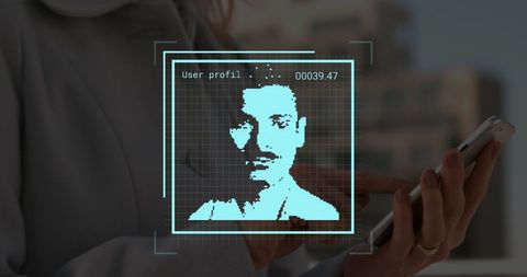 Businesswoman Using Smartphone with Digital Facial Recognition Overlay - Download Free Stock Images Pikwizard.com