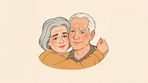 Senior old people couple embracing in warm affection