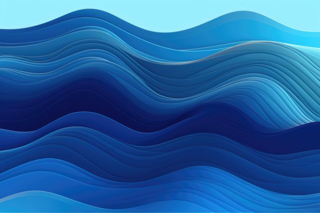 Abstract wave pattern featuring various shades of blue with smooth curves, perfect for use in backgrounds, posters, brochures, or presentations. Suitable for digital art, graphic design, and modern decorative elements.
