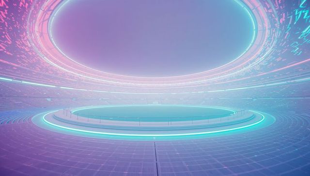 Futuristic Arena with Neon Lights and Glowing Stage