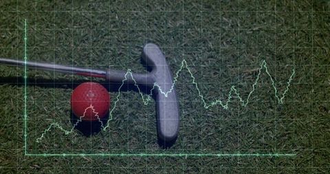 Golf Putter and Ball with Graphic Waveform on Green