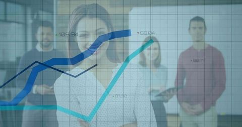 Businesswoman Presenting Growth Analytics with Line Charts in Modern Office
