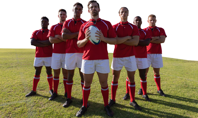 Diverse Rugby Team Holding Ball on Transparent Background - Download Free Stock Videos Pikwizard.com