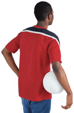 Transparent Football Fan in Red Shirt Holding Soccer Ball
